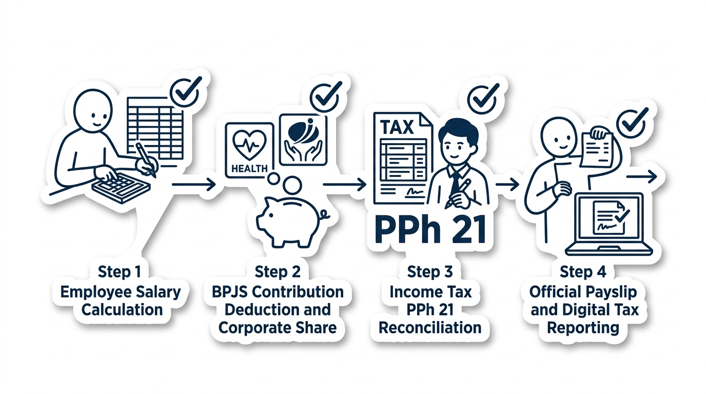 Diagram Alur Penggajian Payroll dan Rekonsiliasi Pajak BPJS Ketenagakerjaan